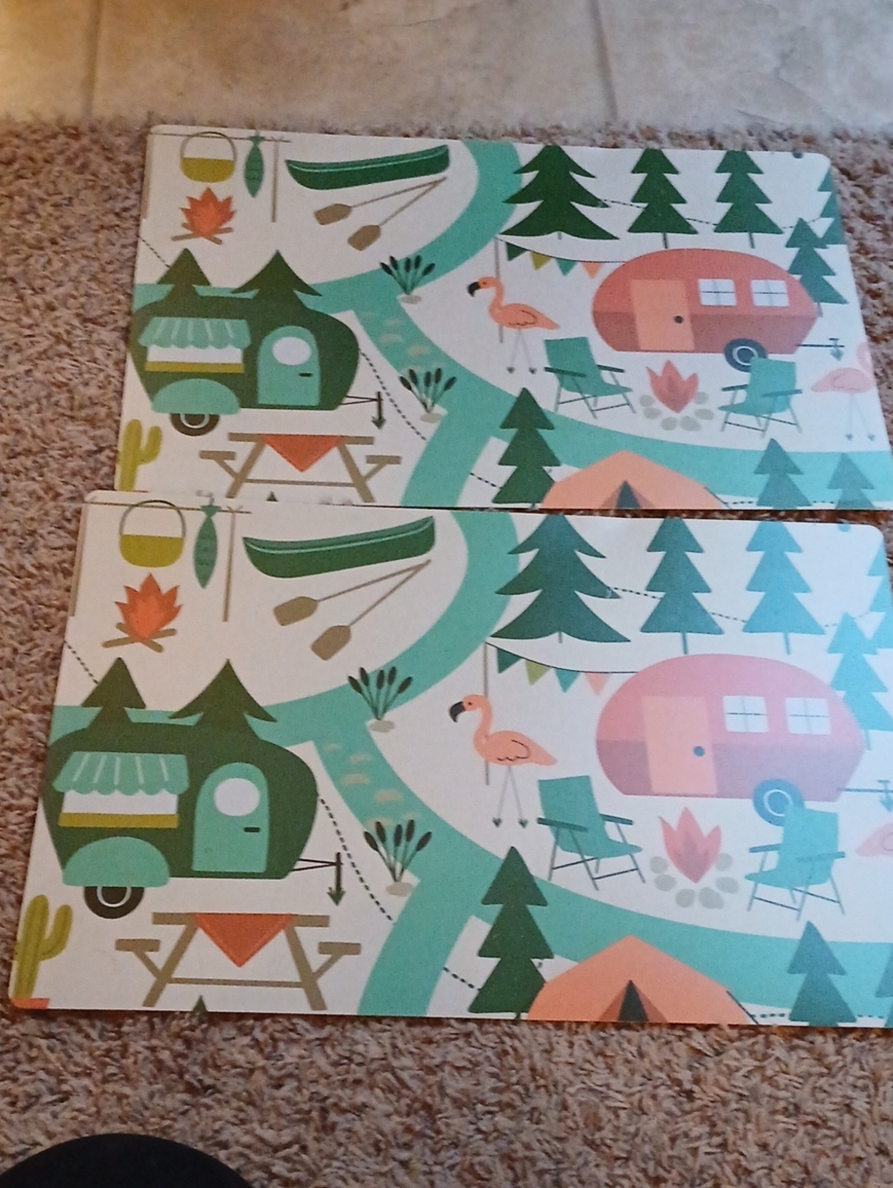 Camping Scene Party Placemats - Teal & Coral